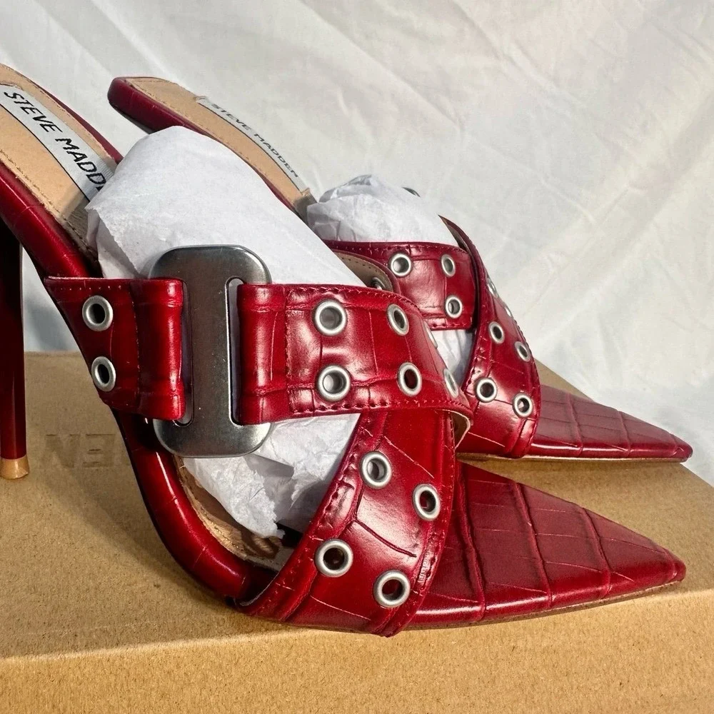 Steve Madden Inez Red Croc Stiletto Heels Night Out Sexy Y2K Pointed Open Toe
